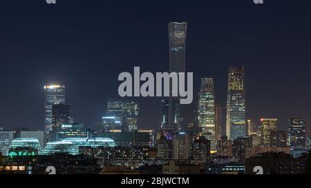 Night view of skyscrapers in the Central Business District in Beijing, view from Jingshan park (Coal hill) in Central Beijing, China Stock Photo