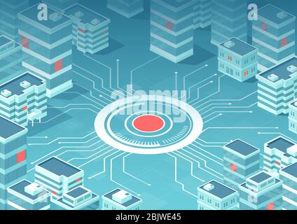 Vector of a smart interconnected digitalized city of the future Stock Vector