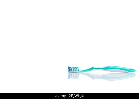 Blue toothbrushes isolated on white background. Dental care Stock Photo