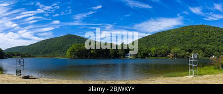 Panorama of Stissing Lake with Stissing Mountain in Pine Plains, NY Stock Photo