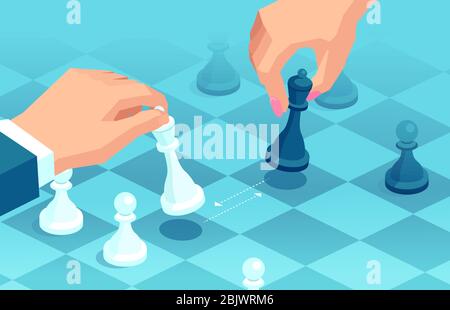 Vector of a man and woman making strategic moves in chess game Stock Vector