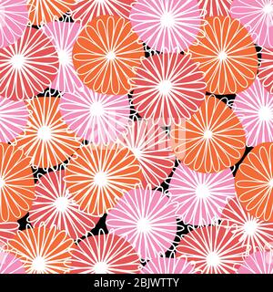Seamless abstract flowers vector pattern. Bold florals red orange pink white Scandinavian flat style repeating background. Botanical minimalistic Stock Vector