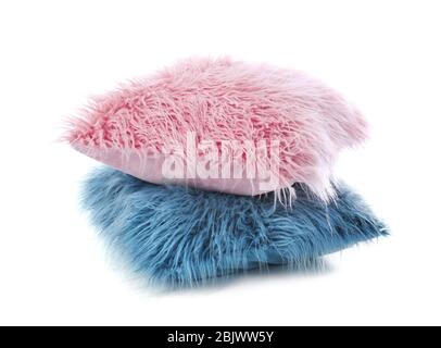 Two fluffy pillows on white background Stock Photo