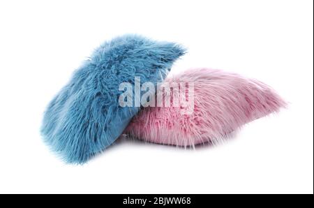 Two fluffy pillows on white background Stock Photo