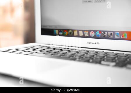 KYIV, UKRAINE - JANUARY 15, 2018: Modern Apple MacBook Air, closeup Stock Photo