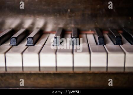 Close up Vintage Baby Grand Piano Keys Stock Photo