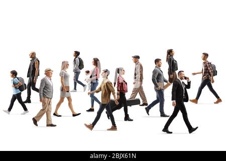 People walking in different directions isolated on white background Stock Photo