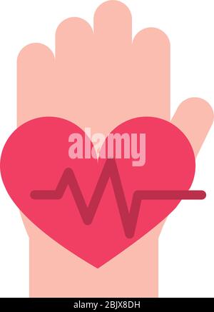 hand heartbeat health care equipment medical vector illustration flat style icon Stock Vector