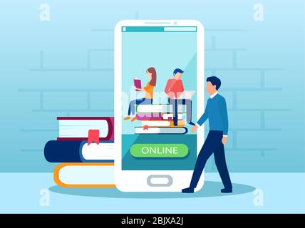 Vector of people students using modern technology to study online Stock Vector