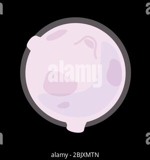 Pink moon cartoon icon isolated on black background. Round Luna with Craters Simple flat doodle design. Vector logo clip art. Fullmoon sticker. Stock Vector