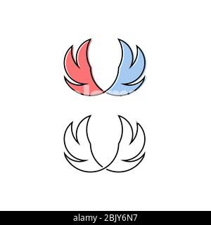 Vector of wing, hand drawn design concept, line style,with pastel colors isolated on white background. Stock Vector