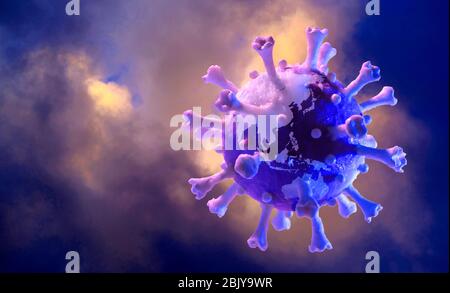 Model of globe in shape ofÂ CoronavirusÂ floating against clouds Stock Photo