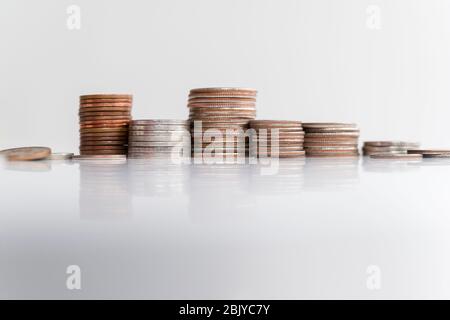 Coins in stacks Stock Photo