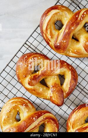 Pretzels on baking sheet Stock Photo
