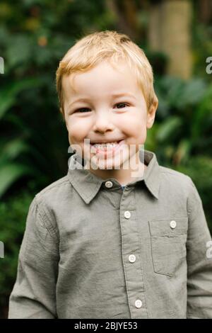 Portrait of smiling boy (4-5) Stock Photo