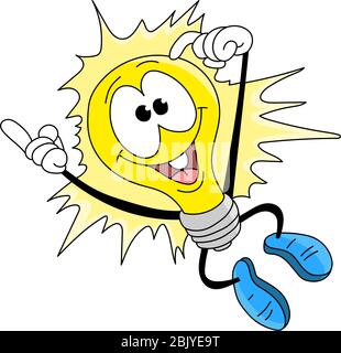Cartoon light bulb jumping in the air happily vector illustration Stock Vector