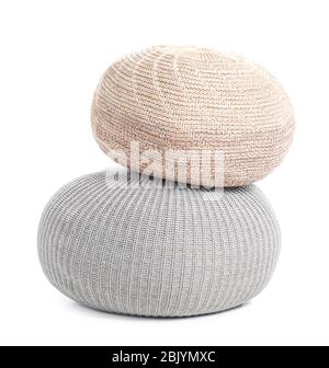 Comfortable soft poufs on white background Stock Photo