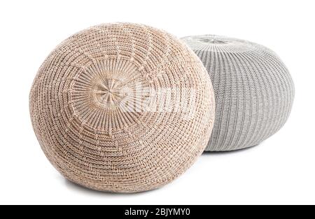 Comfortable soft poufs on white background Stock Photo