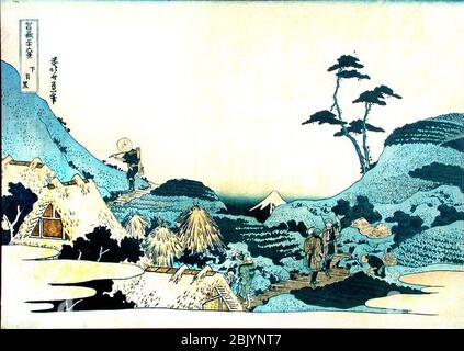 Hokusai landscape with two falconers. Stock Photo