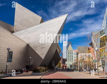 The Denver Art Museum and Pedestrian Mall in Denver, Colorado, USA. Stock Photo