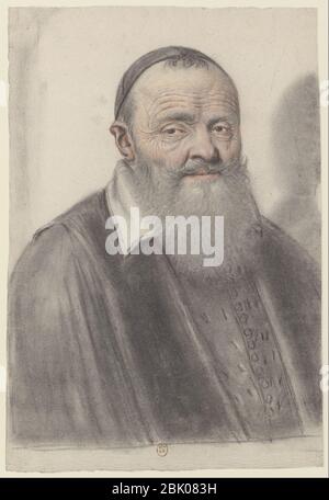 Homme âgé à longue barbe, portant une calotte, vu presque de face (Nicolas Lagneau). Stock Photo