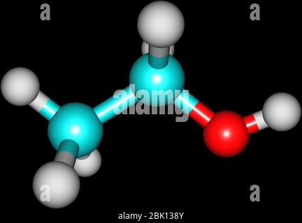 Ethanol molecular structure isolated on black