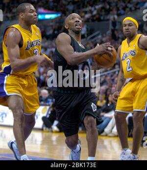 Sam Cassell of the Minnesota Timberwolves celebrates during 97-84 victory  over the Los Angeles Lakers during an NBA basketball game at the Staples  Center on Friday, Jan. 30, 2004 in Los Angeles. (