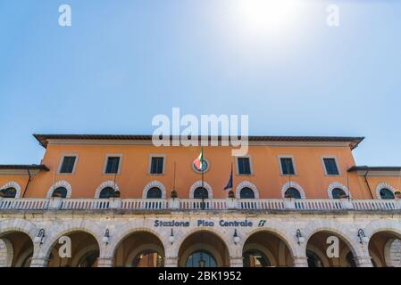 Pisa, Italy - August 9, 2019: Building of the central train station of Pisa Stock Photo