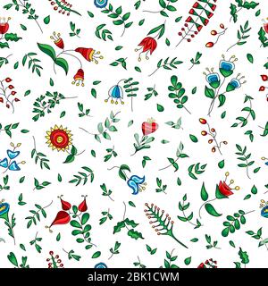 Colorful flowers on white. Seamless background. Stock Vector