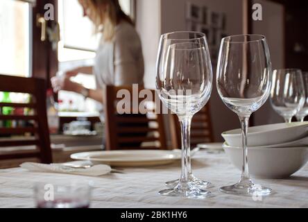 Table at home prepared for dinner Stock Photo