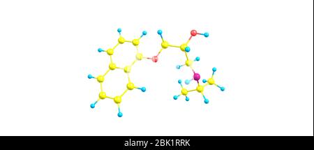 Propranolol is a medication of the beta blocker type. It is used to treat high blood pressure, irregular heart rate, thyrotoxicosis, capillary hemangi Stock Photo