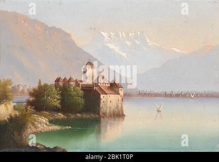 Hubert Sattler (zugeschr.) - Blick auf Schloß Chillon am Genfer See. Stock Photo