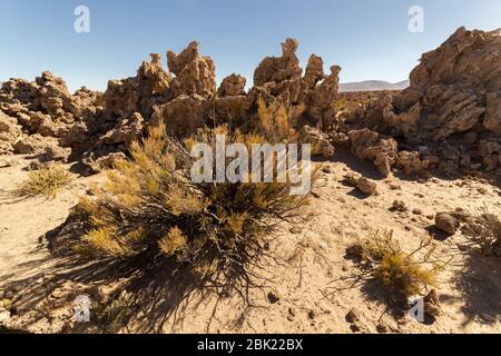 Spectacular rock formations in the desert along the scenic route from Salar de Uyuni to the lagoons of southern Bolivia Stock Photo