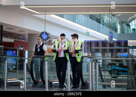 Istanbul / Turkey - September 14, 2019: Airport staff at new Istanbul Airport, Istanbul Havalimani in Turkey Stock Photo