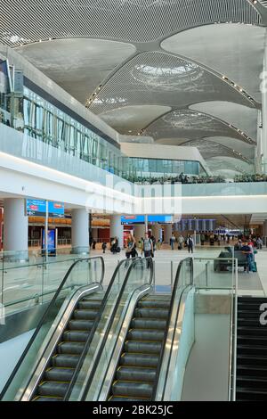 Istanbul / Turkey - September 14, 2019: Transit zone at the new Istanbul Airport, Istanbul Havalimani, Turkey Stock Photo