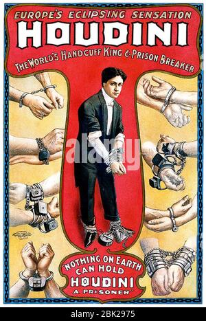 Vintage poster showing famous magician Houdini Stock Photo