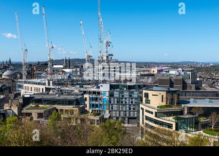Work on construction site at St James Centre redevelopment suspended due to coronavirus lockdown - view from Calton Hill in Edinburgh, Scotland, UK Stock Photo