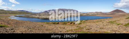 Panoramic view of the incredible Lake Selvallavatn with lava field (close to Sheep's Waterfall), Snæfellsnes Peninsula, Iceland. Stock Photo