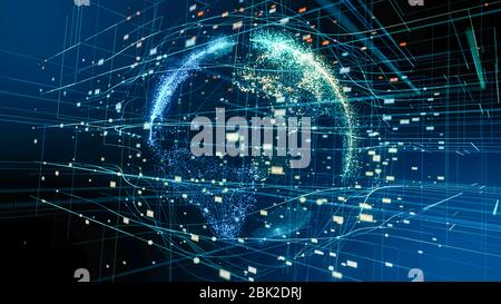 Global network and data connections concept. Abstract planet technology data network.Digital data globe with futuristic information technology Stock Photo