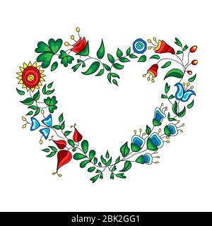 Heart shape wreath made from colorful flowers. Stock Vector