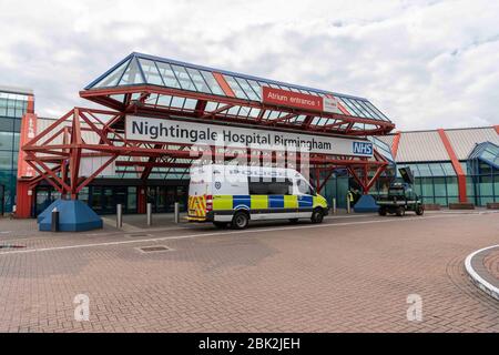 Birmingham, United Kingdom. 01 May, 2020. Parked Police cars at NHS Nightingale Hospital. Credit: Adriano Ribeiro/Alamy Live News Stock Photo