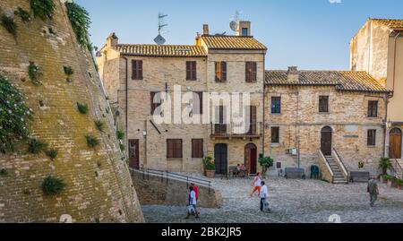 Acquaviva Picena a small village in Ascoli Piceno province, region Marche in Italy. The square of the village and the famous fortress Stock Photo