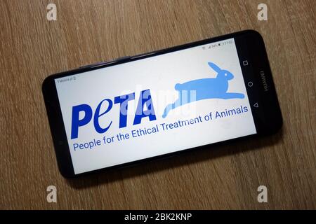 People for the Ethical Treatment of Animals (PETA) organization logo displayed on smartphone Stock Photo