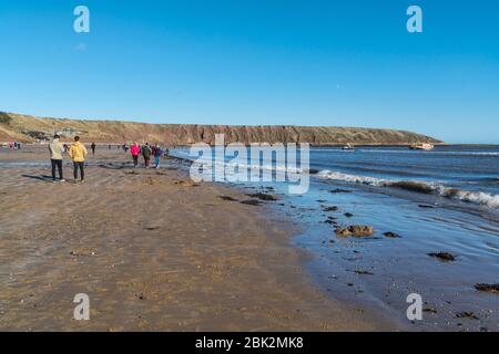 Filey Bay, promenade,  beach, autumn, North Yorkshire coast, England, UK Stock Photo