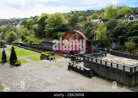 Laxey Valley Gardens in old Snaefell Mine workings with waterwheel, Lady Evelyn. Laxey, Isle of Man, British Isles Stock Photo