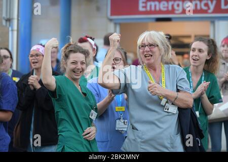 Clap for carers and the NHS at Southend University Hospital Southend-on-Sea Essex Stock Photo