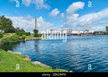Southport, promenade gardens, marine lake, bridge, pier, Lancashire, Sefton, England, UK Stock Photo