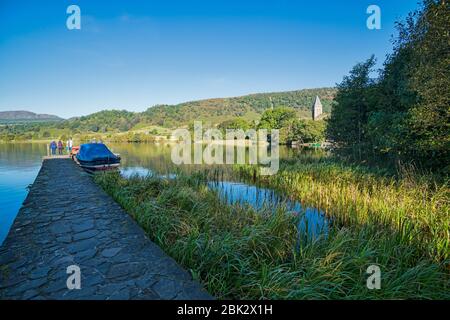 Lake of Menteith, waiting on the ferry, Early morning, Autumn, Stirlingshire; Stirlingshire, Scotland, UK Stock Photo