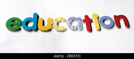 Word education. Education letters wordings isolated on white background. Stock Photo