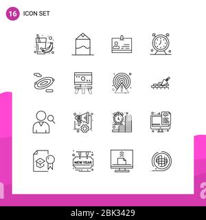 Set of 16 Commercial Outlines pack for rotation, time, id, schedule, alarm Editable Vector Design Elements Stock Vector